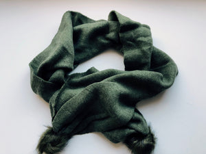 Lovely Lara Khaki Green Pompom Scarf