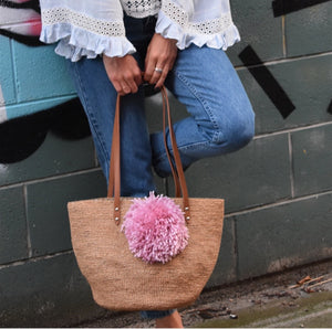 BOHO BUCKET BAG WITH SHAGGY POMPOM